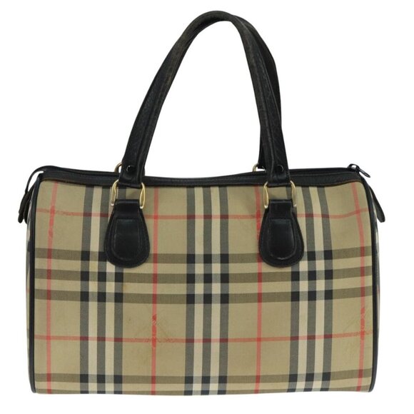 Burberrys Nova Check Black Label Boston Bag Canvas Beige Gold Auth yk16645 - Picture 3 of 14